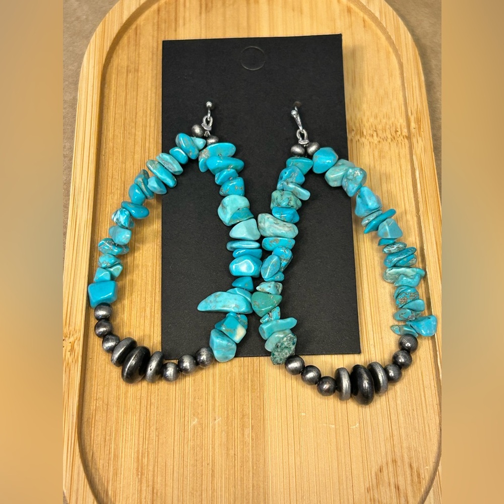 #446 | Turquoise & Navajo Pearl Teardrop Dangle Earrings